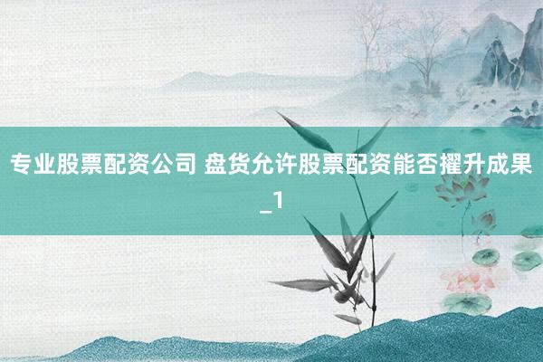 专业股票配资公司 盘货允许股票配资能否擢升成果_1