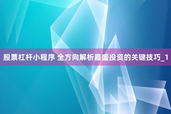 股票杠杆小程序 全方向解析嘉盛投资的关键技巧_1
